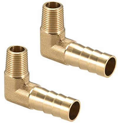 sourcing map Conector de manguera de lengüeta de latón, codo de 90 grados, 10 mm de púas a conector adaptador de tubo macho de 1/8 PT, 2 uds.