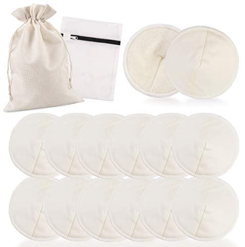 PHOGARY 12 PCS Washable Bamboo Nursing Pads, Reusable Organic Breast Pads with Laundry Bag and Storage Bag, Soft & Super Absorbent - Perfect Baby Shower