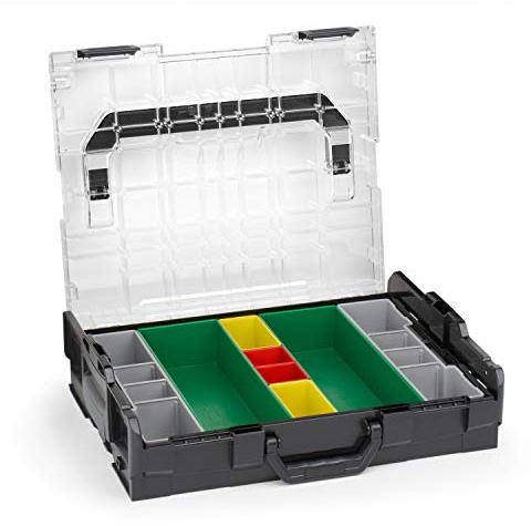Bosch Sortimo Sortimentskasten L BOXX 102 schwarz Deckel transparent mit Insetboxen-Set G3 Sortierboxen für Kleinteile | ideale Schraubenbox Aufbewahrung Kleinteilemagazin Alternative