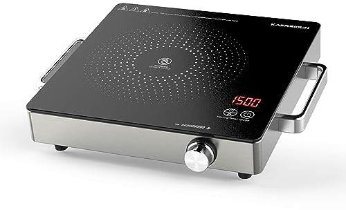 Hot Plate Electric Single Burner 1500W Portable Burner for Cooking with Adjustable Temperature & Stay Cool Handles, Stainless Steel Easy To Clean, Non-Slip Rubber Feet, Compatible for All Cookwares