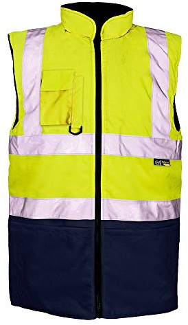 Supertouch Hi Viz 2 Tone Lined Bodywarmer Reversible Fleece Workwear Jacket Mens (L, Yellow/Navy)