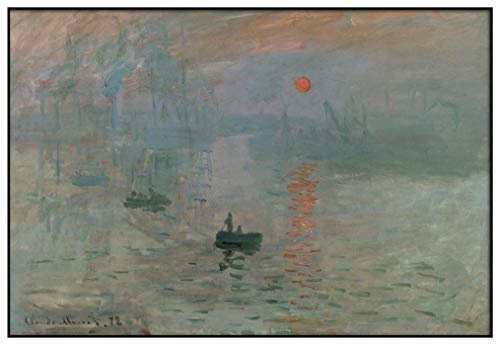 Panorama Cuadro Enmarcado Claude Monet Impresión, Sol Naciente 50x35 cm - Impreso en Papel Rígido - Incluye Marco - Decoración Salón - Póster Decorativos para Dormitorio y Salón