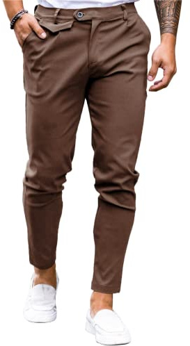 Mens Chinos Slim Fit Pants Flat Front Stretch Skinny Tapered Dress Pants Comfort Casual Solid Trousers