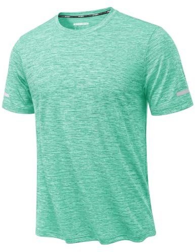 KEFITEVD T-Shirt de Sport Léger pour Hommes Hauts Respirants à Manches Courtes T-Shirt de Course à Pied d'été,Vert Clair, L