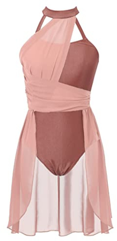 Zaldita Vestido de ballet y danza para mujer, sin mangas, con falda asimétrica de gasa, leotardo de bailarina, ropa de salsa, albaricoque, S