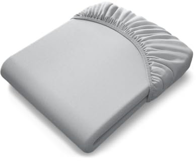 bett1 BODYGUARD Jersey-Spannbettlaken 180-200x220 cm (Silber, robust, waschbar bei 60 °C, Rundum-Gummizug, Oeko-Tex 100)