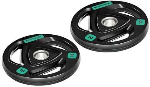 SPORTNOW 2x10kg Olympic Weight Plates, Tri-Grip Rubber-Coated Barbell Weights, with 2Holes, for Home, Gym, Lifting, Strength Training