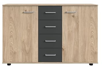 möbelando Kombikommode >Angie< in Hickory Oak + Graphit - 130x83x41cm (BxHxT)