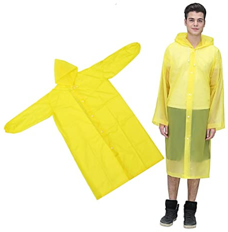 Yardwe Wasserdichter Regenmantel Für Erwachsene Matter Eva-regenponcho Tragbarer Outdoor-Regenmantel Mit Kapuze Und Elastischen Manschetten Gelb Wiederverwendbar Für Camping Wandern Angel