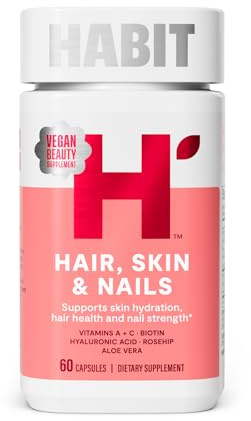 Habit Hair, Skin & Nails Supplement (60 Capsules) - New Look, Supports Skin Hydration, Hair & Nail Strength, Biotin 2000mcg, Vitamin A & C, Hyaluronic Acid, Rosehip, Vegan, Non-GMO (1 Pack)