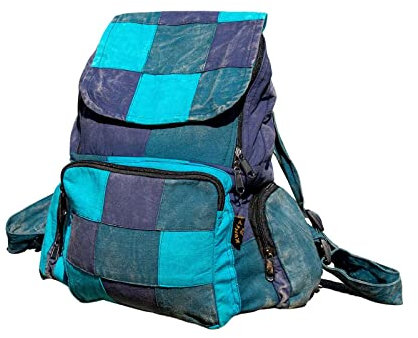 Kunst und Magie Bunter Hippie Rucksack 'No Waist' Stonewashed Nepal Fair M, Farbe:Blautöne
