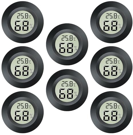 LYCXAMES Thermometer Hygrometer, 8pcs Mini LCD Digital Hygrometer Thermometer, 2in1 Innen Außenfeuchtemessgerät Temperaturmesser, Hygrometer Innen für Gewächshaus Keller Schwarz