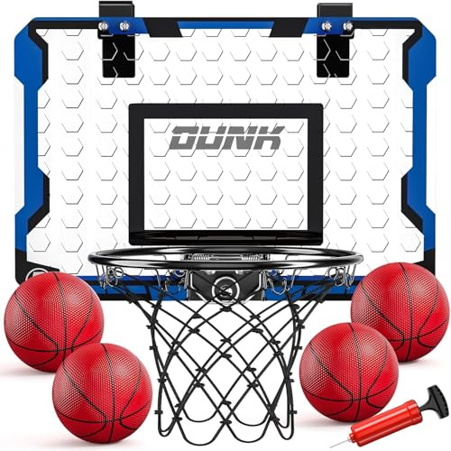 TEMI Canasta de baloncesto para interior, Mini-canasta de baloncesto con 4 pelotas, tablero de baloncesto sobre la puerta para niños y adultos, juguete de baloncesto para niños y niñas de 3 4 5 6 7 8