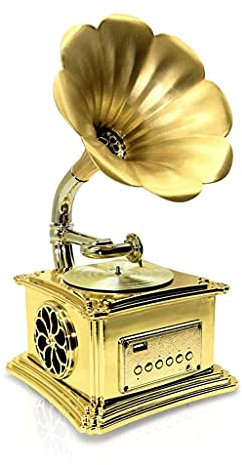 JFNHUTL Giradischi retrò, Giradischi in Rame, Tromba, Macchina Musicale, Mini Stereo a 3 velocità, Supporta la Registrazione MP3, Cuffie Stereo, Marrone, Taglia Unica