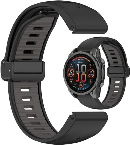 Disscool utbytesjusterbara armband 20 mm kompatibla med Garmin Fenix 8 43 mm/Descent MK3 43 mm/Epix Pro 42 mm/Fenix 7S mjuk silikon handledsrem smart klocktillbehör (svart + grå, vikknapp)