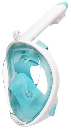 Jsdoin Masque de Plongée,180°View Masque Snorkeling Plein Visage, Anti-buée et Design Pliable pour Adultes Enfants (Blanc/Vert, XS)