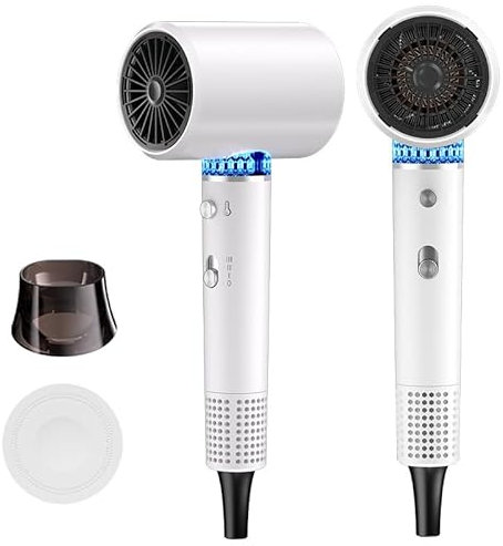 BonuBest Asciugacapelli,Phon Capelli Avere 800 Milioni Di Ioni Negativi, Professionale 3 Impostazioni Di Calore e 2 Velocità, 1 Accessori Styling 1 Dust Cover, Ideale Per Famiglie, Saloni (White)