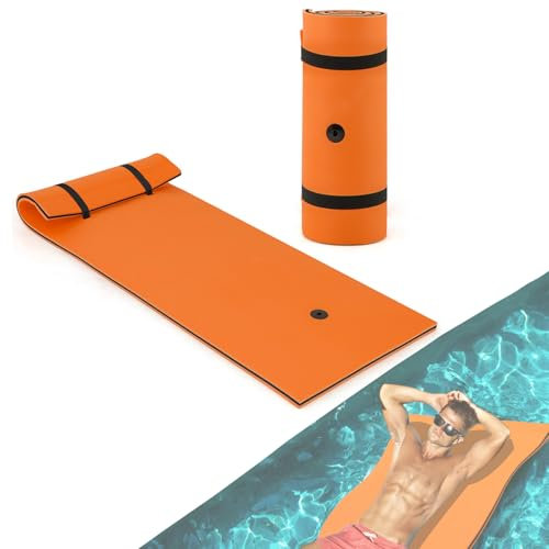 GOPLUS Flotteur Piscine,Hamac Flottant Tapis d'eau Flottant en Mousse Durable pour Lacs, Piscines et Plage, Matelas Gonflable, 210X66CM (Orange)