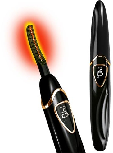 Tehoi Electric Heated Eyelash Curler, LED Temperature Display, 60-90°C Control Range, USB Rechargeable, Ideal for Natural Beauty Care for Women (Black+Gold)