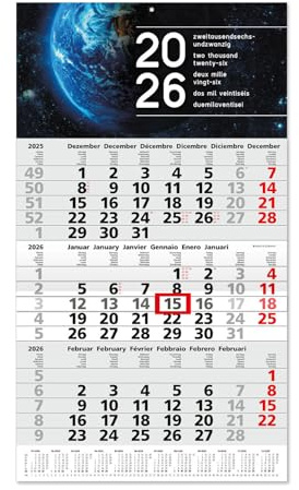 Timr calendario 3 mesi 2026 panoramica annuale - 53 cm - internazionale multilingue DE/GB/FR/IT/ES/NL - calendario da parete con cursore - motivo universo I tr353