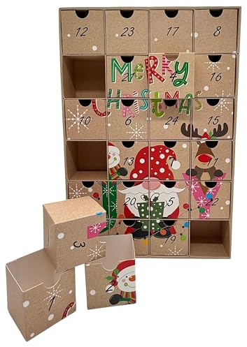 Bambelaa! Calendario de Adviento de cartón resistente y plástico 24 compartimentos para rellenar Decoración navideña para niños y adultos DIY Adorno festivo de Adviento decoración navideña festiva