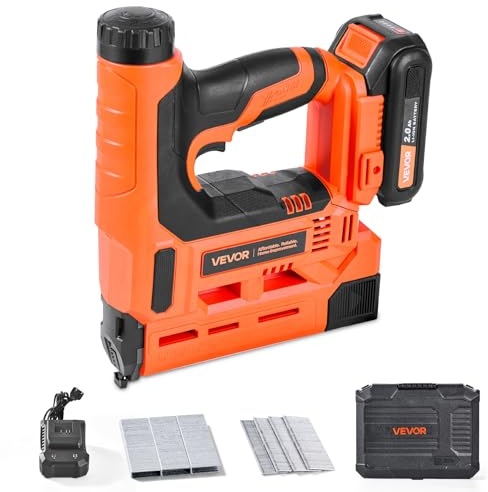 VEVOR Cordless Brad Nailer, 2-in-1 Nail Gun Staple Gun, 18 Gauge 1-1/4 inch, Includes 500 Pcs Staples and 500 Pcs Nails, with Battery and Charger, Non-Slip Rubber Grip, for Woodworking DIY Projects