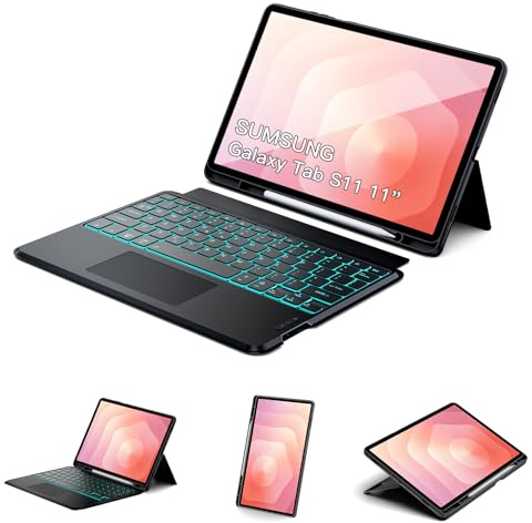 Magnetic Detachable Touchpad Keyboard Case for Samsung Galaxy Tab S11 11 | 7Color Backlit Bluetooth Trackpad Keyboard, Landscape/Portrait Multi-Angle Kickstand Soft Case, Auto Wake/Sleep, S Pen Holder