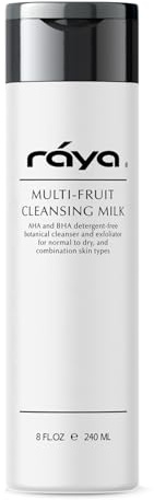 Raya Multi-Fruit Facial Cleansing Milk with AHA and BHA 8 oz (G-154) | Exfoliating Soap-Free Cleanser and Make-Up Remover for Dry and Combo Skin | Made with Multi-Fruit Alpha and Beta Hydroxy Acids