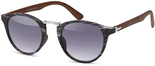 styleBREAKER Lunettes de soleil pour femmes en bois avec verres ronds, pont en métal, monture en plastique pleine 09020083, Monture noire-argentée/verre dégradé gris