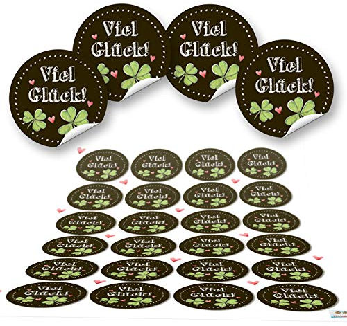 Logbuch-Verlag 24 Viel Glück Kleeblatt Glücksbringer 2025 Geschenketiketten rund 4 cm schwarz grün Aufkleber