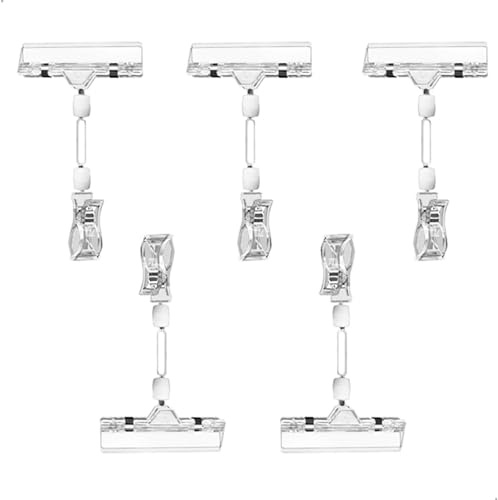 Porte-Clip 5 pcs, Plastique Porte étiquette à Placer, Support Prix Transparente, Rotatif Port prix, Porte carte de lieu, Pince 16 * 8 cm, Clip Mémo Familial, Clip d'étiquetage