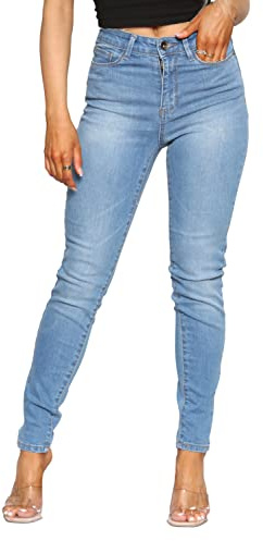 989Zé ENZO EZL416 Womens Jeans Skinny Stretch Trousers Ladies Denim Slim Fit Pants with Pockets All Waist Sizes UK 8-20 (18, Light Blue)