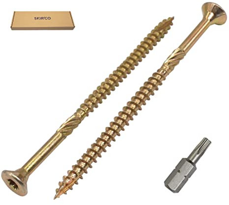 SKIR'CO Paquete de 100 tornillos universales de acero galvanizado de 5 x 100 mm, cabeza avellanada, cabeza torx, tipo 17, tornillos de aglomerado (100, 5 x 100 mm)