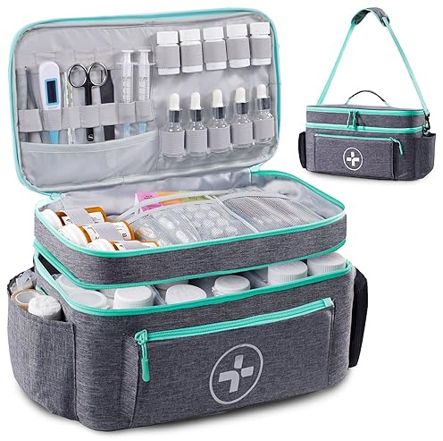 BAGSFY Travel Medicine Bag Organizer, Medical Bag Empty, Pill Bottle Organizer for Home, Large Medication Storage, Travel Carrying Case First Aid Kit Bags Empty, Emergency Kit.