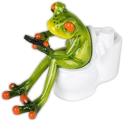 Norhogo groda figur staty groda sitter på toaletten grön r rolig grön groda på toalett skulptur gåvor för fe trädgård kontor dekoration