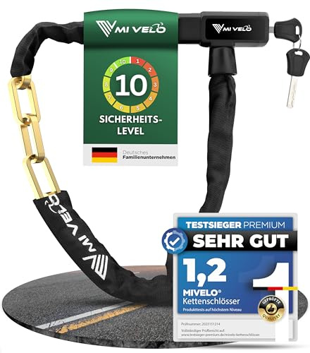 MIVELO Cykellås, kedjelås, hög säkerhet, 100 cm lång, cykellås, 8 mm, härdat stål, hjullås, perfekt för elcykel, MTB och vägcykel I Cykellås (med nyckel)