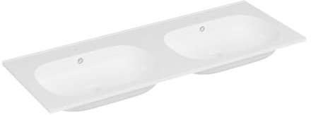 Vente-unique - Double vasque à encastrer en résine effet pierre - Blanc - L120 x l46 cm - ATIWA