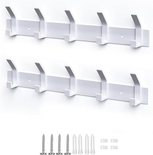 Galerie SV Kleiderhaken Wand, 2 Stück Garderobenhaken mit 5 Haken, Kleiderhaken Metall, Hakenleiste Garderobe für Schlafzimmer Bad Küche Garderobe Garderobenleiste Wandgarderobe (Weiss)