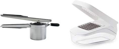OXO Good Grips Potato Ricer,Silver & Good Grips Vegetable Chopper with Easy-Pour Opening, White, 10.7 x 26.2 x 16.5 cm