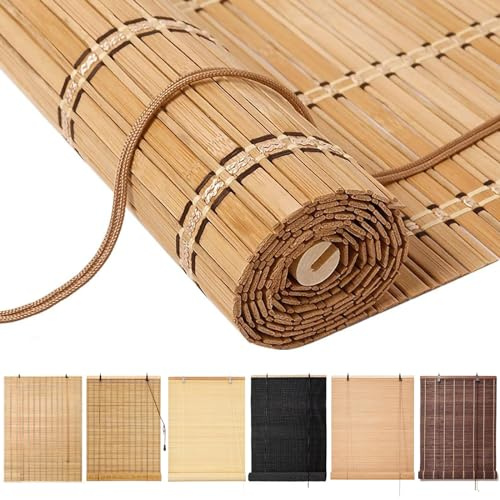 tow000ack Tenda a Rullo in bambù,Tapparella Avvolgibile Bamboo Natura,Cortina di bambù Opaca,Tenda a Pacchetto Parasole per Interni Esterni Porte e Finestre,Larghezza x Altezza (60cm x 220cm)
