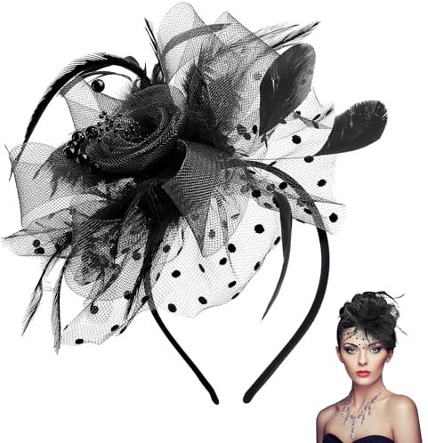 Dihemo Fascinator-hattar för kvinnor pillbox hatt vintage slöja hatt blomma nätband fjädrar på ett pannband och ett hårspänne teaparty hatt huvudbonad