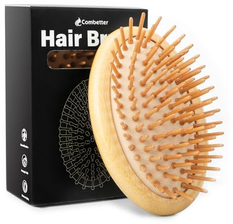 Combetter Spazzola di bambù per la crescita dei capelli (design senza manico), h, mini massaggiatore del cuoio capelluto setole di bambù spazzola per capelli districante per donne, uomini e bambini