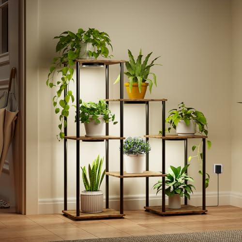 Bstrip Plant Stand Indoor with Grow Light, 33 High Indoor Plant Shelf, 7 Tier Flower Stand with Plant Light Full Spectrum, Metal Plant Holder with Light, laddered Plant Rack for Home, Corner, 29.9×11.0×33.1''