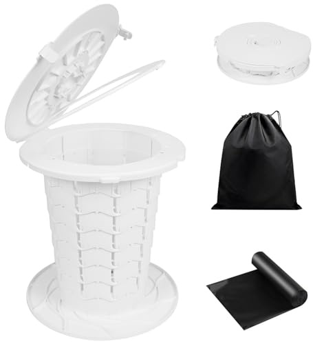 Panmout Inodoro portátil XL – Inodoro plegable ajustable de 13 pulgadas de alto, inodoro con tapa, correa, bolsa de inodoro para camping, senderismo, viajes y coche