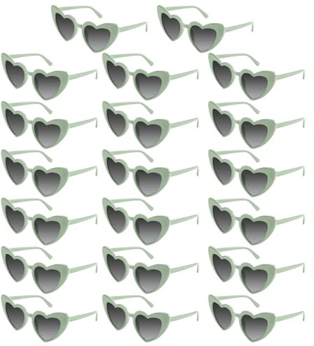 Bouiexye Paquete de 20 lentes de sol con forma de corazón verde para despedida de soltera, vintage, para boda, dama de honor, fiesta, accesorios