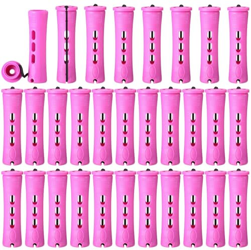 30 Stück Mittelgroße Dauerwellen Wickler, 0.75 Zoll Dauerwellen Set Komplett, Lockenwickler, Hair Rollers für Frauen mit elastischen Gummiband für Natürliche Haare Lange Kurze Haare Styling Tool