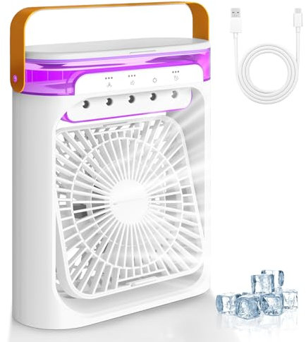 smtfcty Climatiseur Mobile 4 en 1 Mini Climatiseur Portable, Mini Refroidisseur D'air Personnel USB, Ventilateur, 3 Vitesses Réglables Air Refroidisseur Mobil pour Maison/Bureau/Extérieur -Blanc