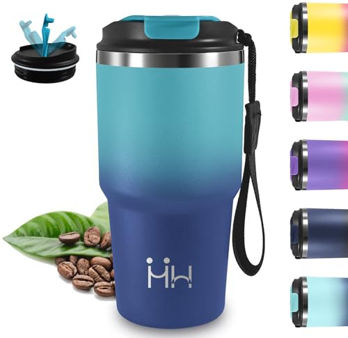 Mug Isotherme, 20oz Thermos Isotherme, Sans BPA, 8h Froid & 6 Chaud, Gourde Anti Fuite, Acier Inoxydable 18/8, Travel Mug, Avec Poignée, Gourde Inox pour Boissons Froides, Boissons Chaudes, Café
