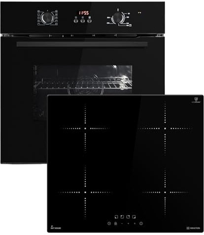 KKT KOLBE Kit de cuisinière autonome | Four encastrable 60 cm BO8005FB | Plaque à induction IH85900RL | Barbecue | Air chaud | Minuterie automatique | Double vitrage de protection thermique | Sécurité