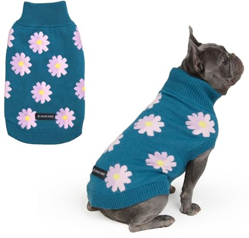 Spark Paws Knit Dog Sweater – Ultra Soft Warm Winter Dog Jumper for Small, Medium & Large Dogs – Stretch Fit Pet Sweater for French Bulldog, Pitbull, Girl & Boy Dogs Jacket, (Flower,L)